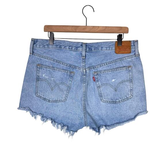 Levis 501 High Rise Light Wash Denim Distressed Cut Off Button Fly Jean Shorts - Picture 6 of 12
